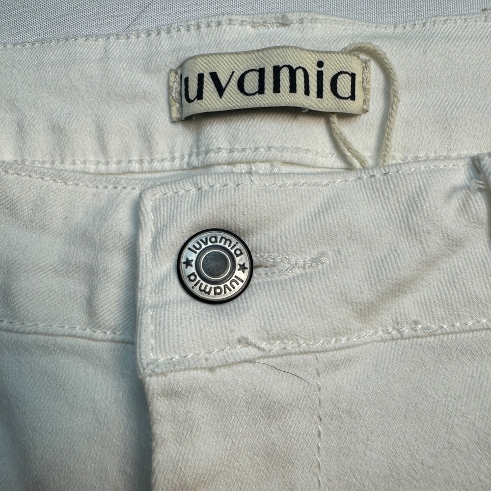 Luvamia Womens Ankle Pants Size Medium White Denim Crop Patch Pockets - Picture 4 of 9